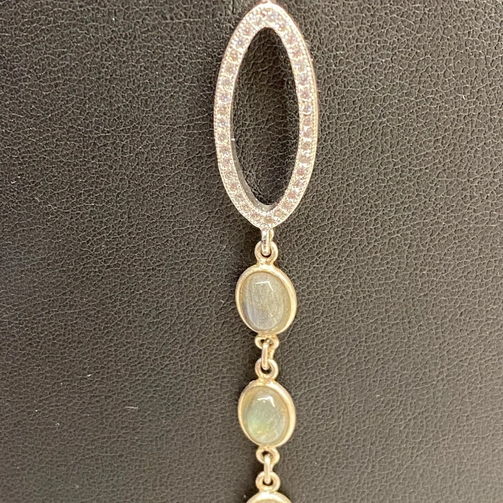 Silver (A) CZ Oval Pendant with druzy drop stones